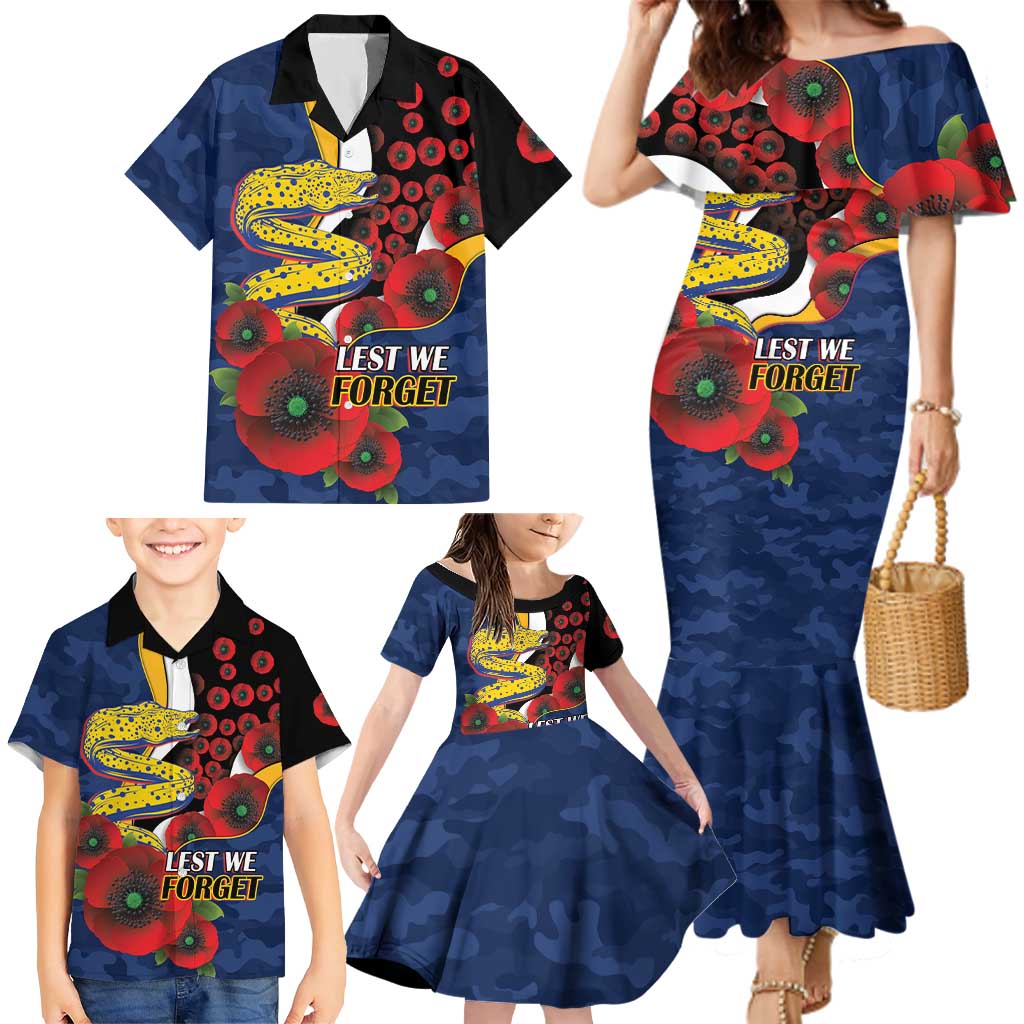 Parramatta Eels ANZAC Personalised Family Matching Mermaid Dress and Hawaiian Shirt Lest We Forget Poppy Camo