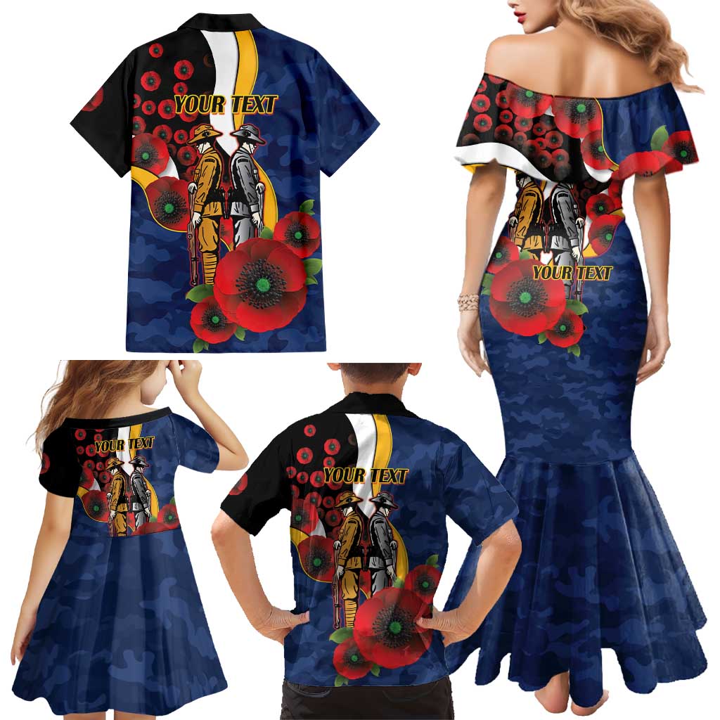 Parramatta Eels ANZAC Personalised Family Matching Mermaid Dress and Hawaiian Shirt Lest We Forget Poppy Camo