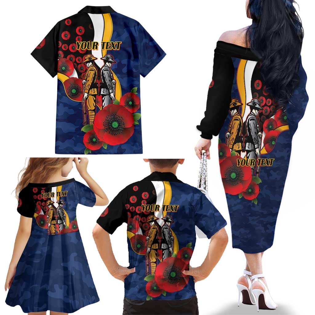 Parramatta Eels ANZAC Personalised Family Matching Off The Shoulder Long Sleeve Dress and Hawaiian Shirt Lest We Forget Poppy Camo