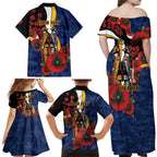 Parramatta Eels ANZAC Personalised Family Matching Off Shoulder Maxi Dress and Hawaiian Shirt Lest We Forget Poppy Camo