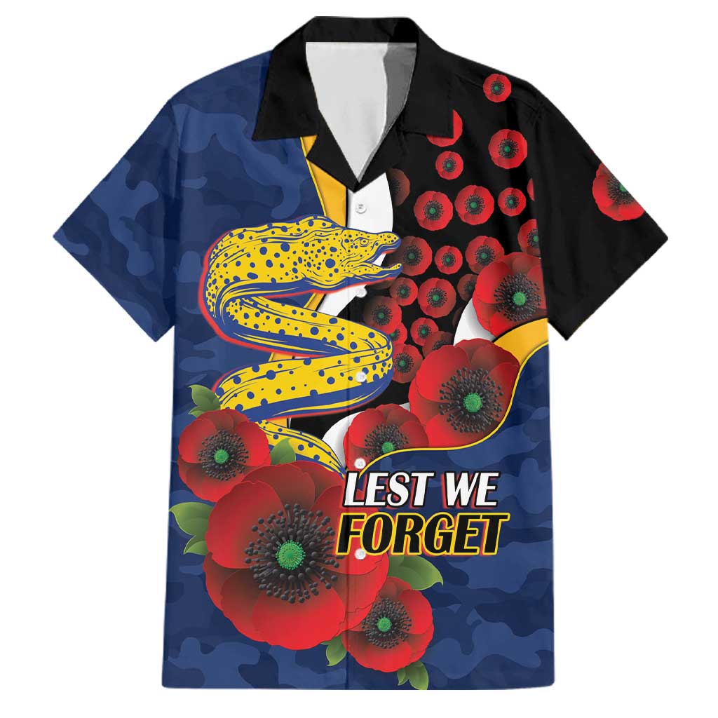 Parramatta Eels ANZAC Personalised Family Matching Off Shoulder Maxi Dress and Hawaiian Shirt Lest We Forget Poppy Camo