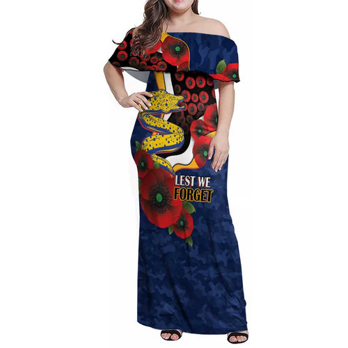 Parramatta Eels ANZAC Personalised Family Matching Off Shoulder Maxi Dress and Hawaiian Shirt Lest We Forget Poppy Camo