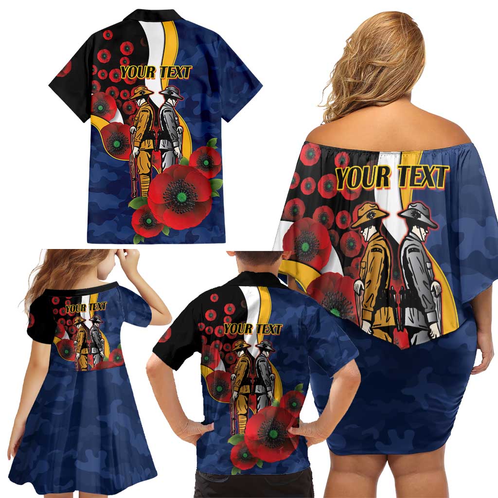 Parramatta Eels ANZAC Personalised Family Matching Off Shoulder Short Dress and Hawaiian Shirt Lest We Forget Poppy Camo