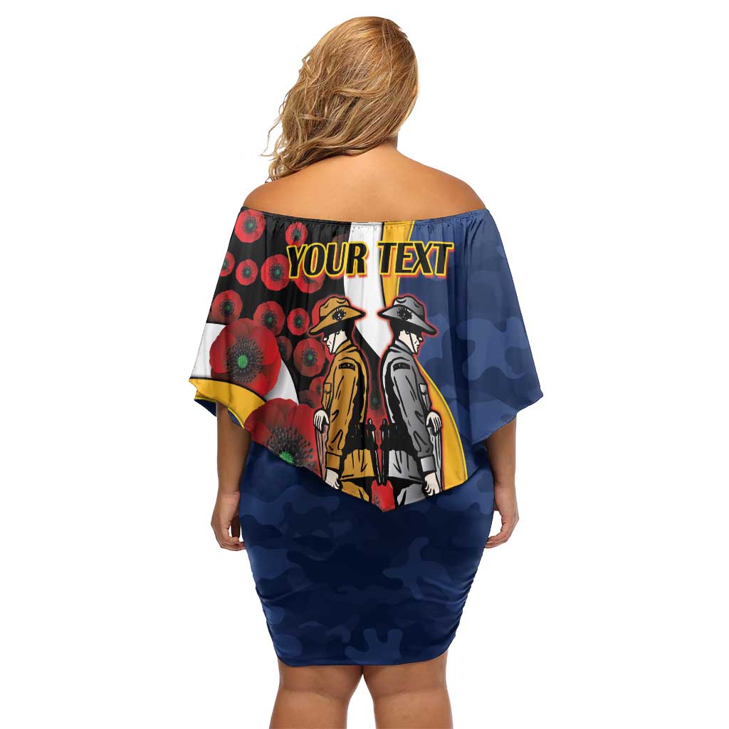 Parramatta Eels ANZAC Personalised Family Matching Off Shoulder Short Dress and Hawaiian Shirt Lest We Forget Poppy Camo