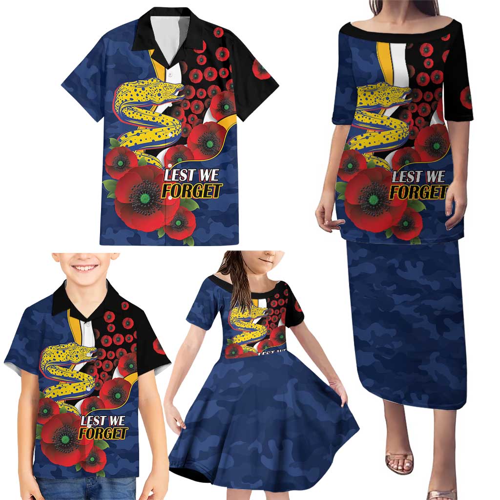Parramatta Eels ANZAC Personalised Family Matching Puletasi and Hawaiian Shirt Lest We Forget Poppy Camo