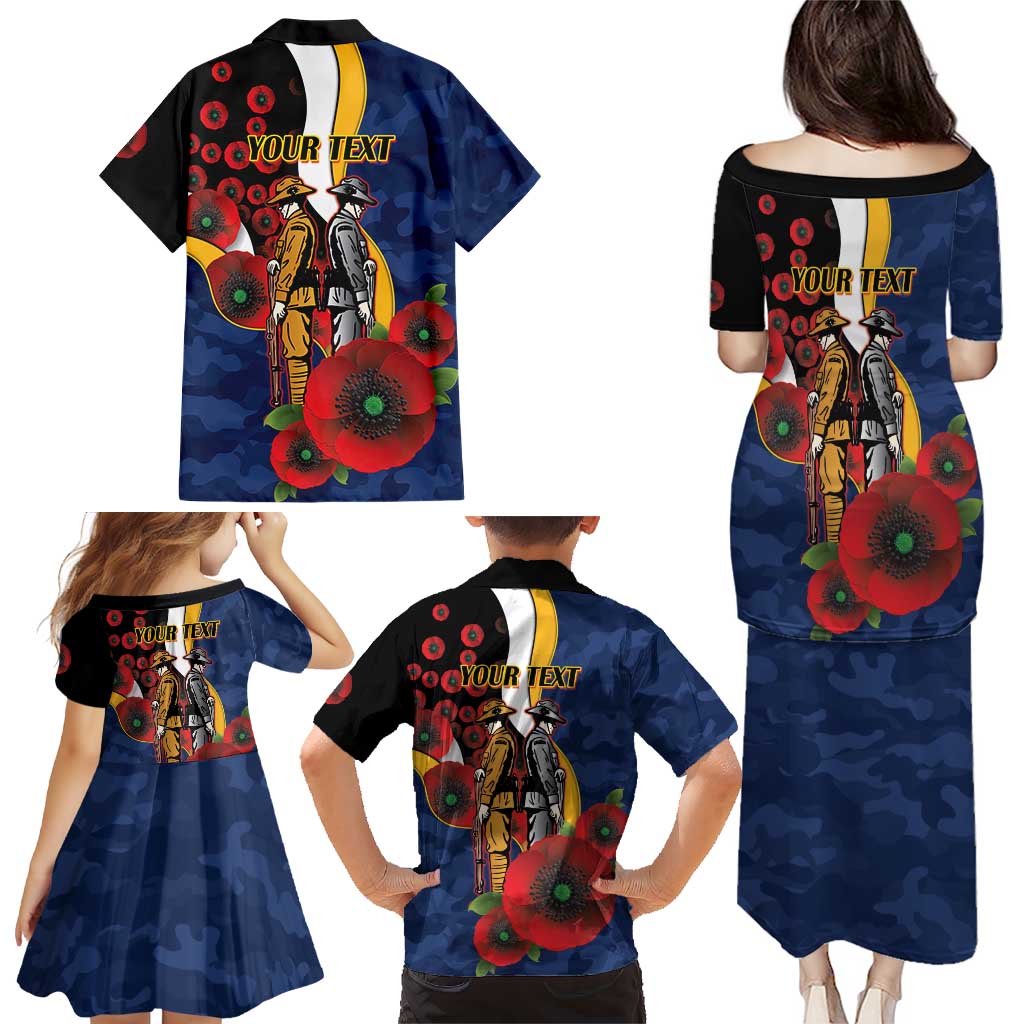 Parramatta Eels ANZAC Personalised Family Matching Puletasi and Hawaiian Shirt Lest We Forget Poppy Camo