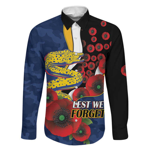 Parramatta Eels ANZAC Personalised Family Matching Puletasi and Hawaiian Shirt Lest We Forget Poppy Camo