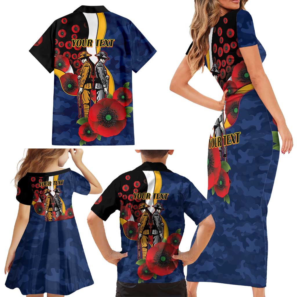 Parramatta Eels ANZAC Personalised Family Matching Short Sleeve Bodycon Dress and Hawaiian Shirt Lest We Forget Poppy Camo
