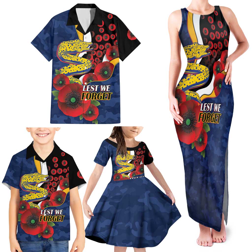 Parramatta Eels ANZAC Personalised Family Matching Tank Maxi Dress and Hawaiian Shirt Lest We Forget Poppy Camo