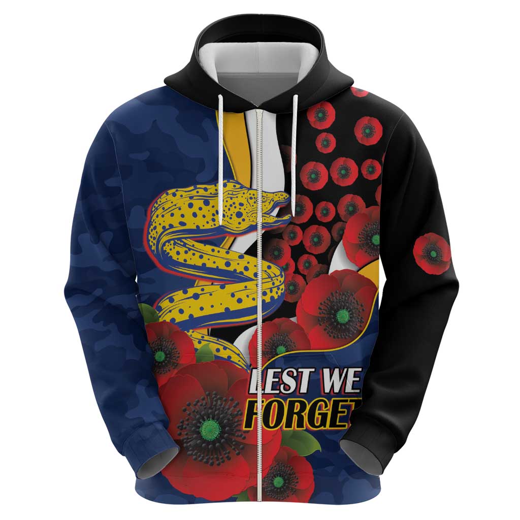 Parramatta Eels ANZAC Personalised Hoodie Lest We Forget Poppy Camo