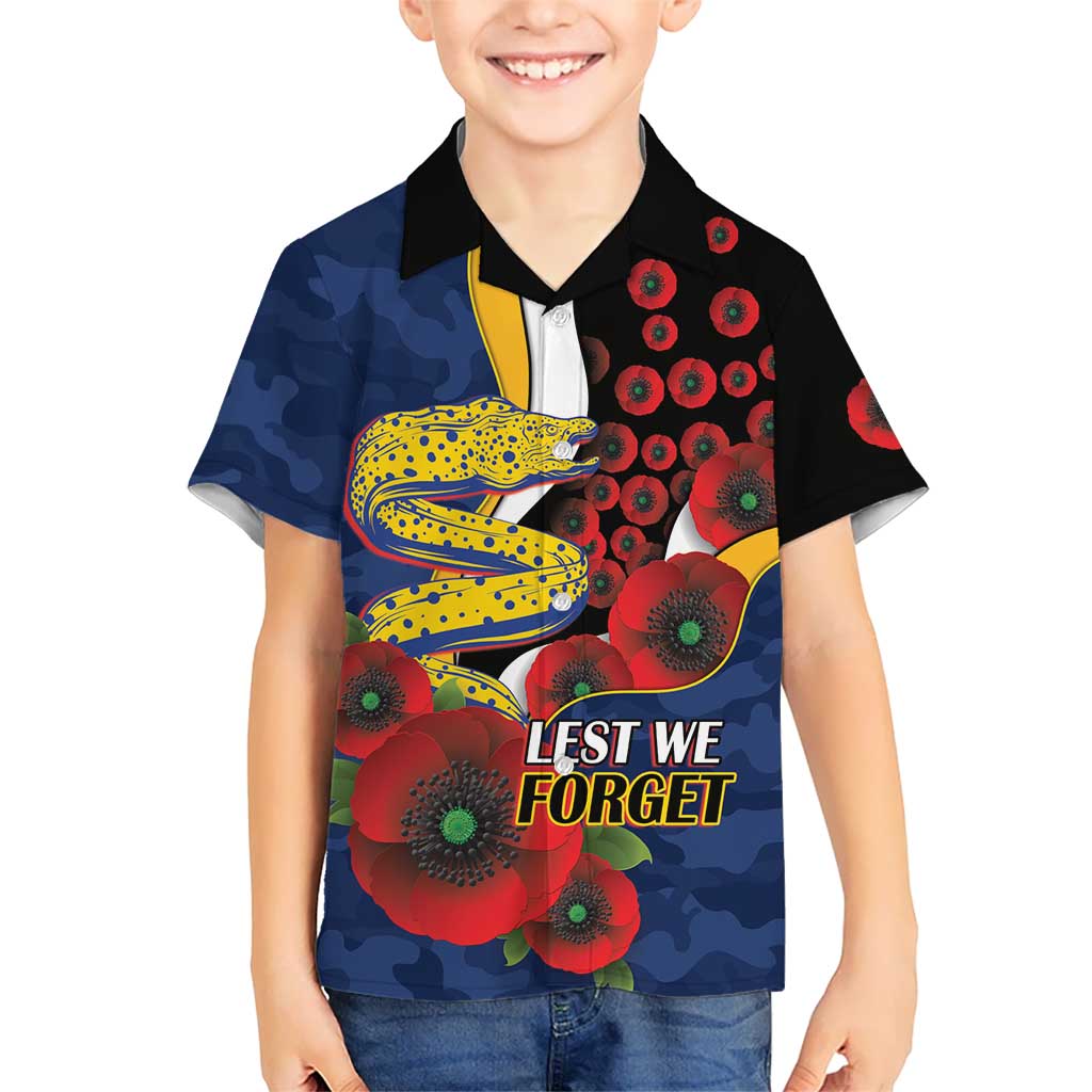 Parramatta Eels ANZAC Personalised Kid Hawaiian Shirt Lest We Forget Poppy Camo