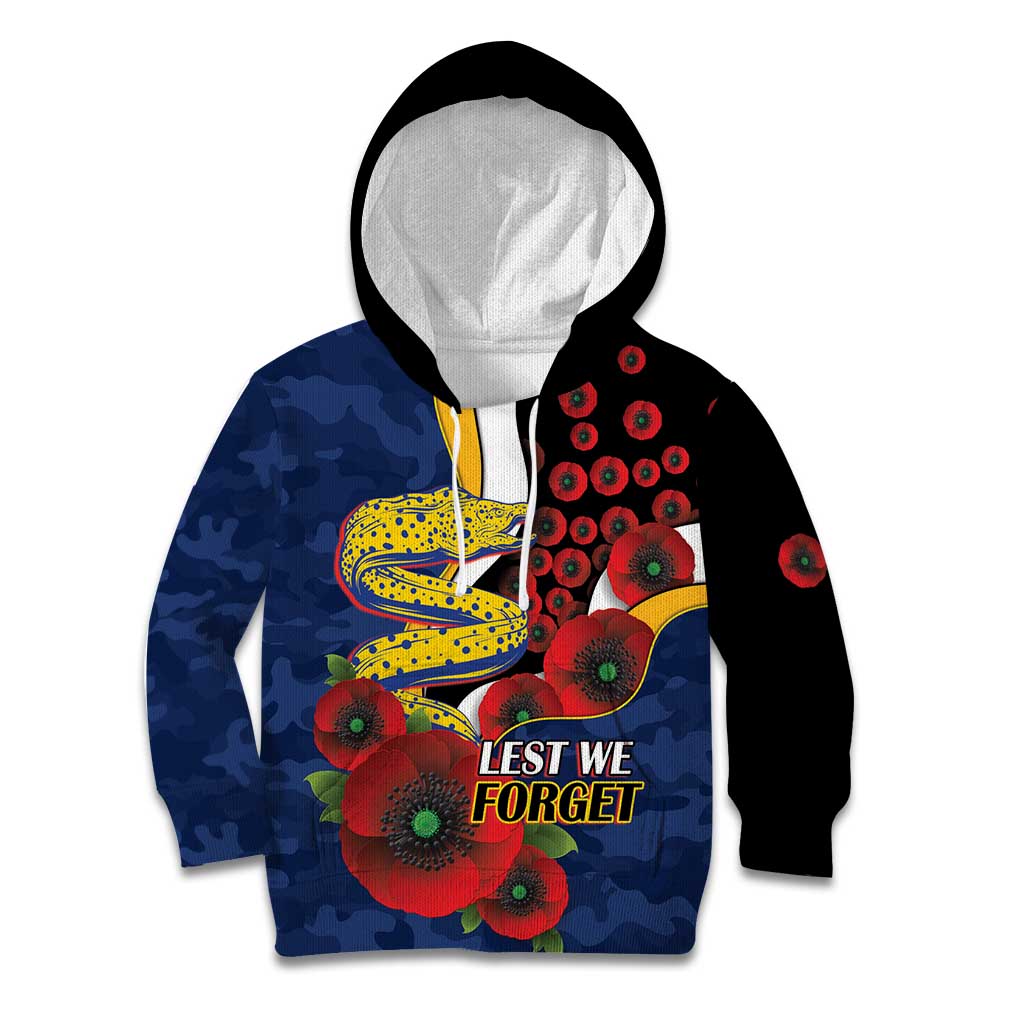 Parramatta Eels ANZAC Personalised Kid Hoodie Lest We Forget Poppy Camo