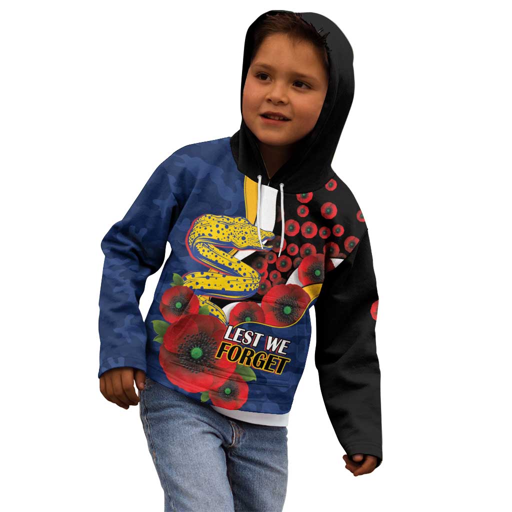 Parramatta Eels ANZAC Personalised Kid Hoodie Lest We Forget Poppy Camo