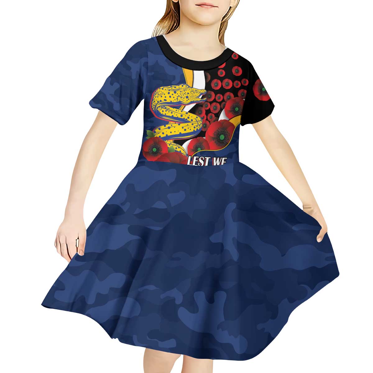 Parramatta Eels ANZAC Personalised Kid Short Sleeve Dress Lest We Forget Poppy Camo