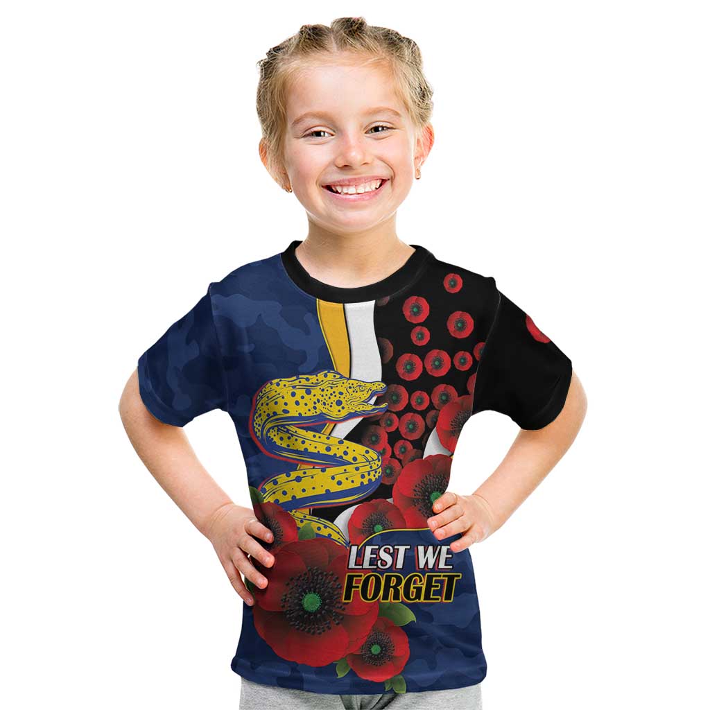 Parramatta Eels ANZAC Personalised Kid T Shirt Lest We Forget Poppy Camo