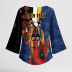 Parramatta Eels ANZAC Personalised Kimono Sleeve Blouse Lest We Forget Poppy Camo
