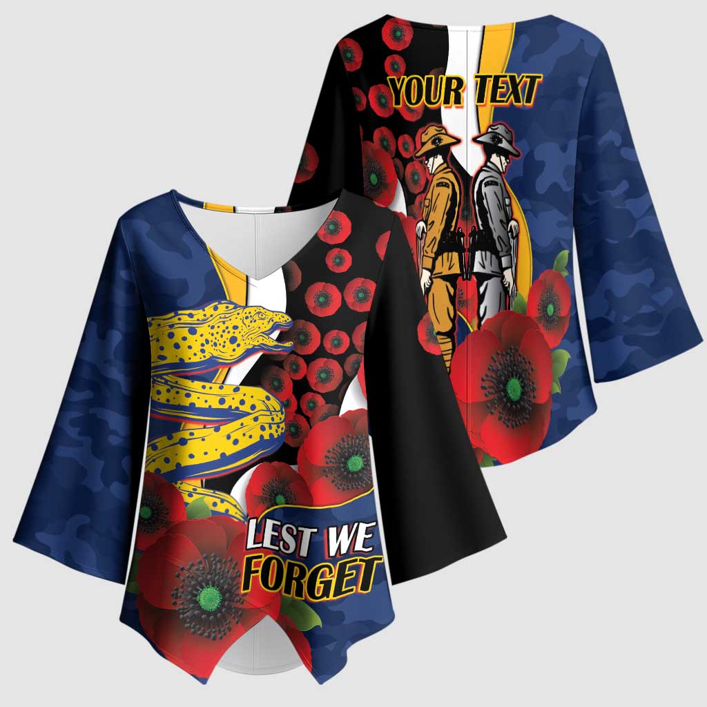 Parramatta Eels ANZAC Personalised Kimono Sleeve Blouse Lest We Forget Poppy Camo