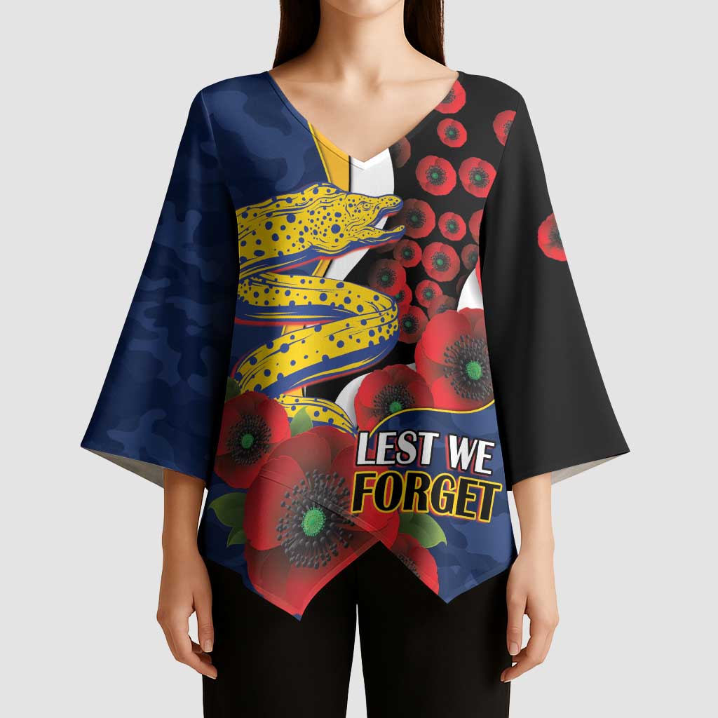 Parramatta Eels ANZAC Personalised Kimono Sleeve Blouse Lest We Forget Poppy Camo