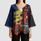 Parramatta Eels ANZAC Personalised Kimono Sleeve Blouse Lest We Forget Poppy Camo