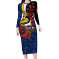 Parramatta Eels ANZAC Personalised Long Sleeve Bodycon Dress Lest We Forget Poppy Camo