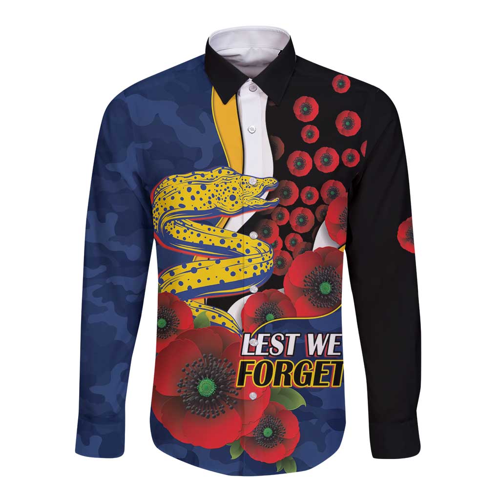 Parramatta Eels ANZAC Personalised Long Sleeve Button Shirt Lest We Forget Poppy Camo