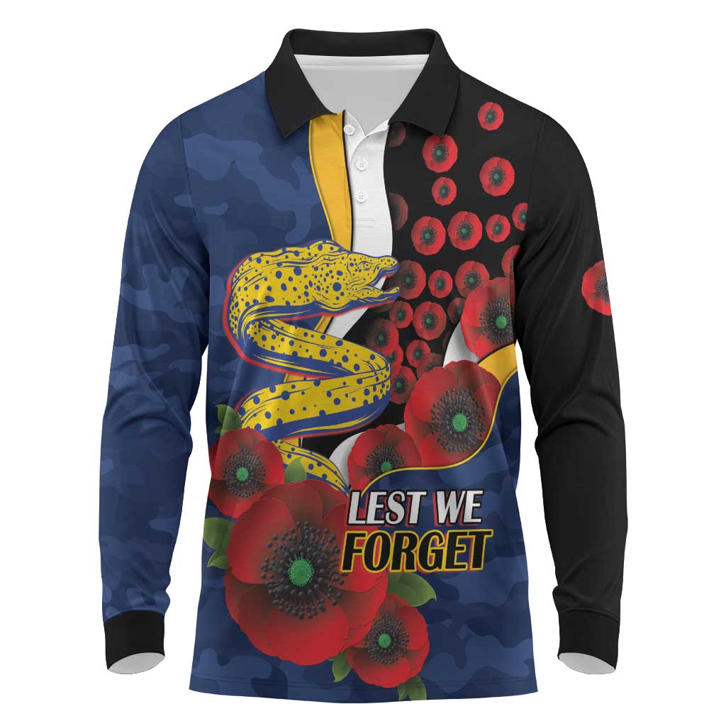 Parramatta Eels ANZAC Personalised Long Sleeve Polo Shirt Lest We Forget Poppy Camo