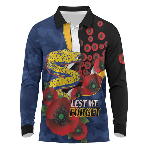Parramatta Eels ANZAC Personalised Long Sleeve Polo Shirt Lest We Forget Poppy Camo