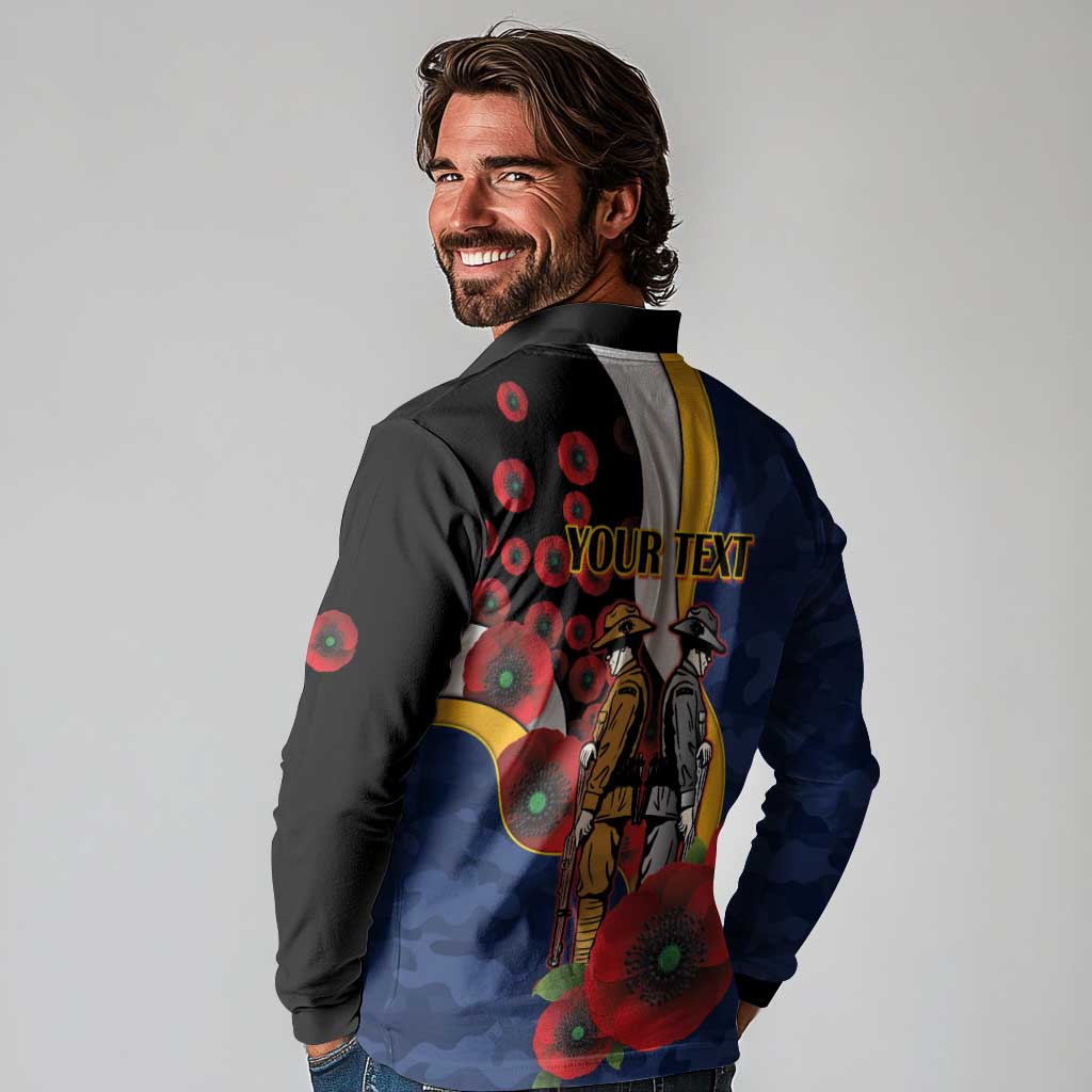 Parramatta Eels ANZAC Personalised Long Sleeve Polo Shirt Lest We Forget Poppy Camo