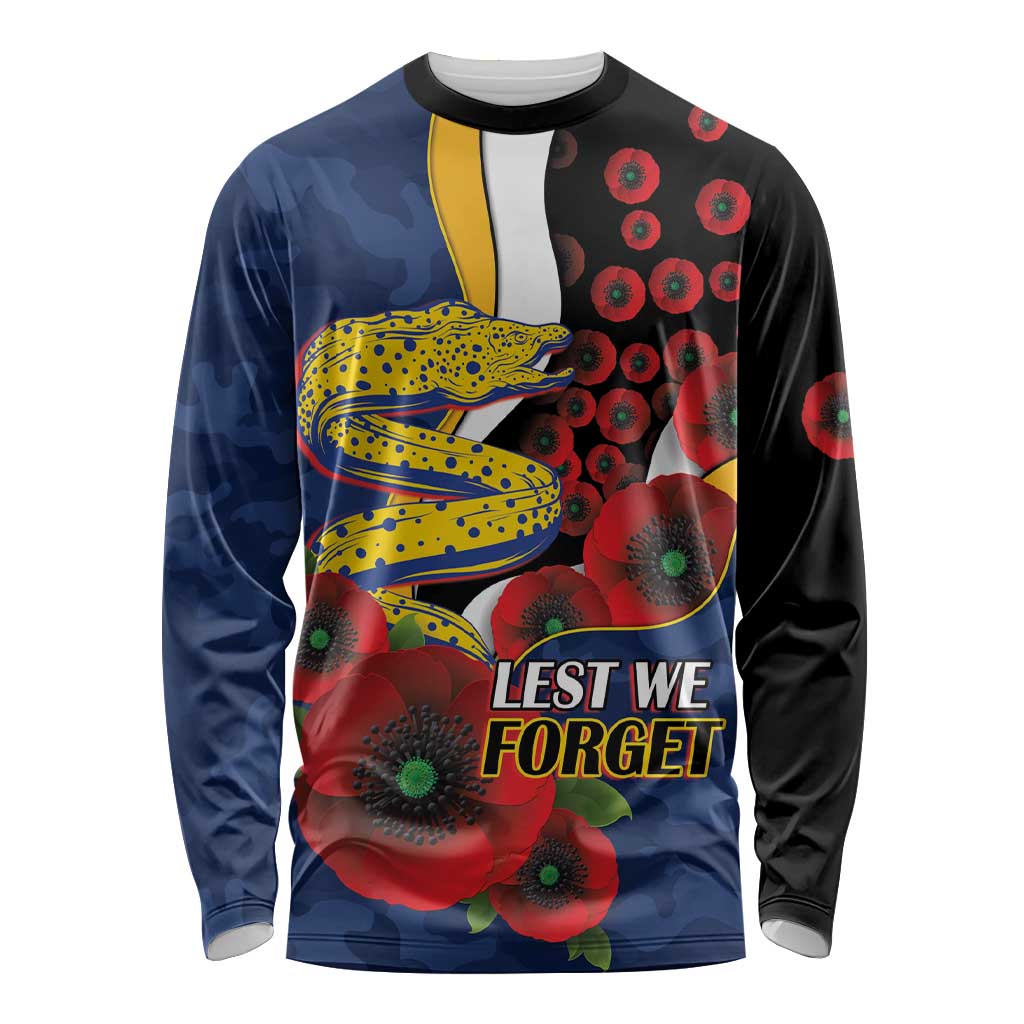 Parramatta Eels ANZAC Personalised Long Sleeve Shirt Lest We Forget Poppy Camo