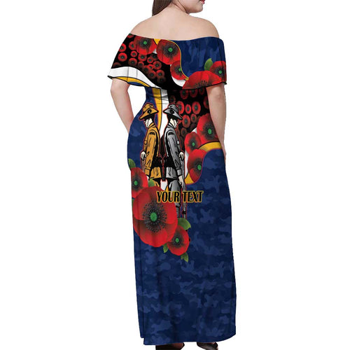Parramatta Eels ANZAC Personalised Off Shoulder Maxi Dress Lest We Forget Poppy Camo
