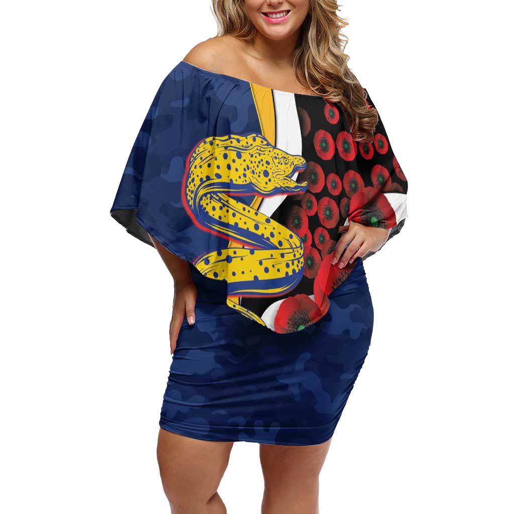 Parramatta Eels ANZAC Personalised Off Shoulder Short Dress Lest We Forget Poppy Camo