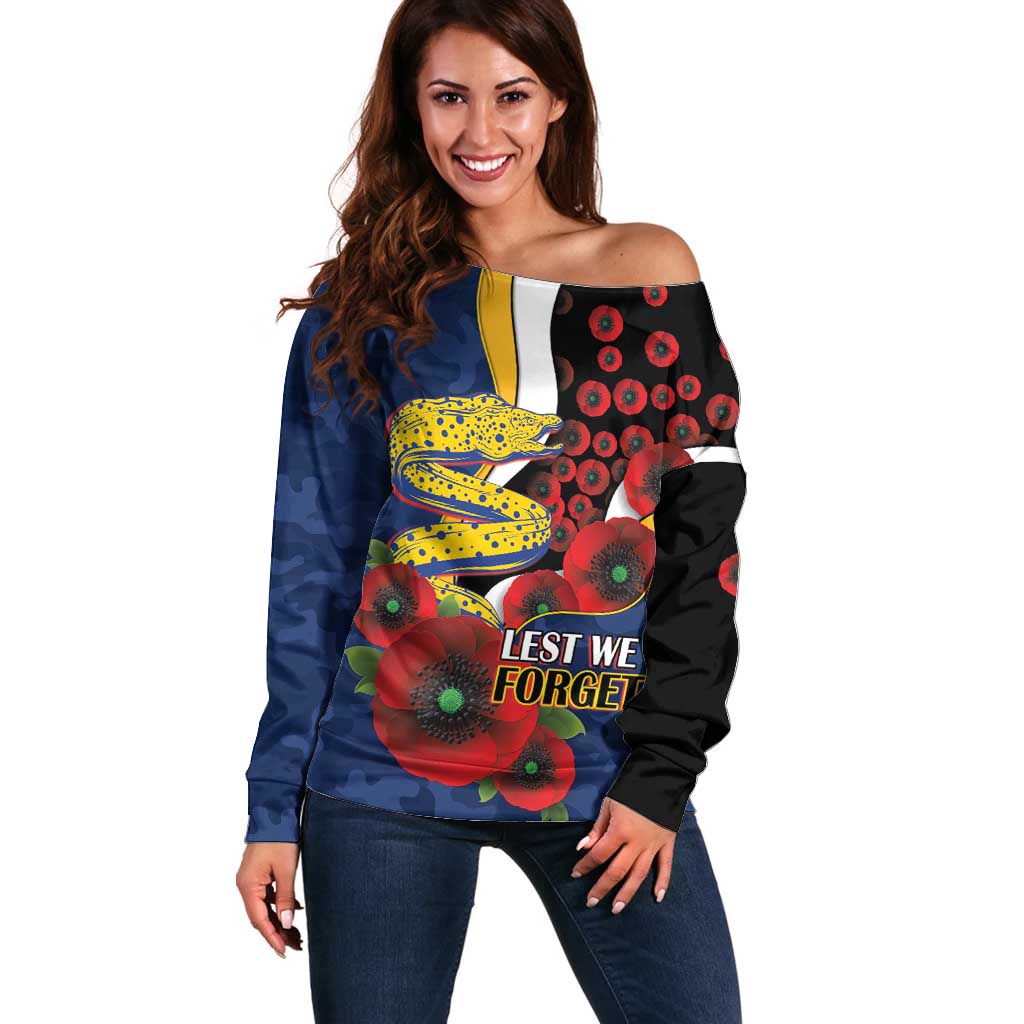 Parramatta Eels ANZAC Personalised Off Shoulder Sweater Lest We Forget Poppy Camo