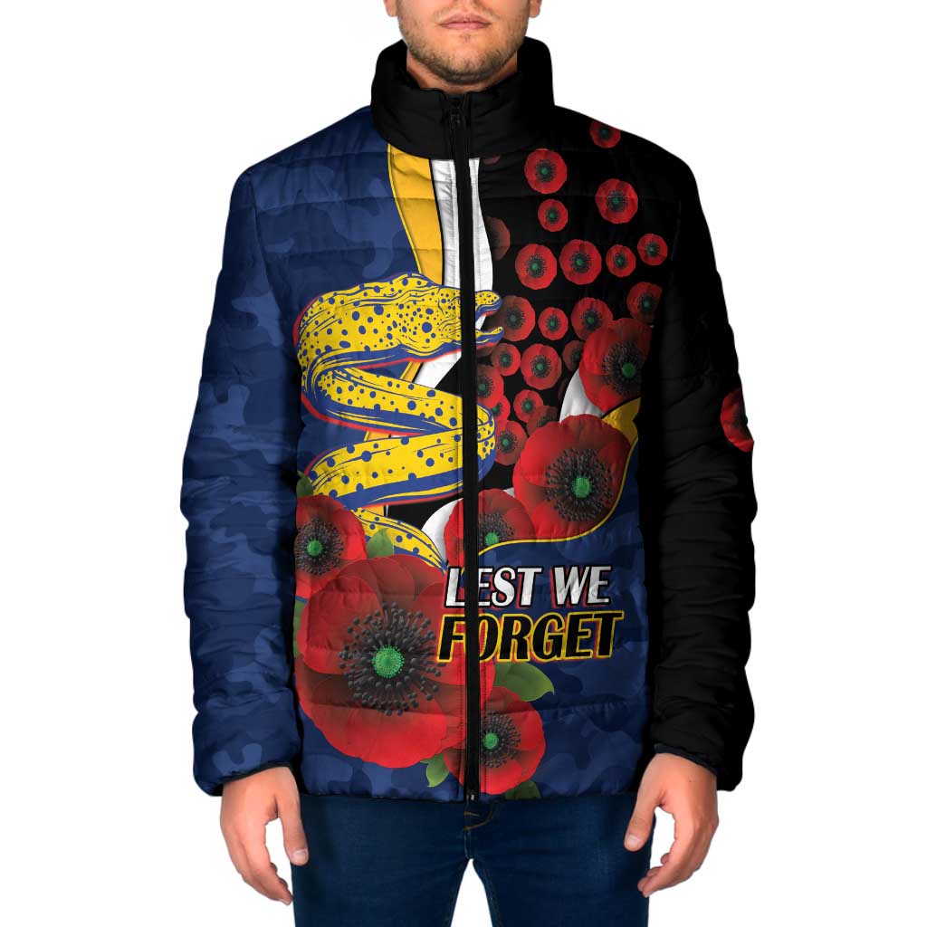 Parramatta Eels ANZAC Personalised Padded Jacket Lest We Forget Poppy Camo