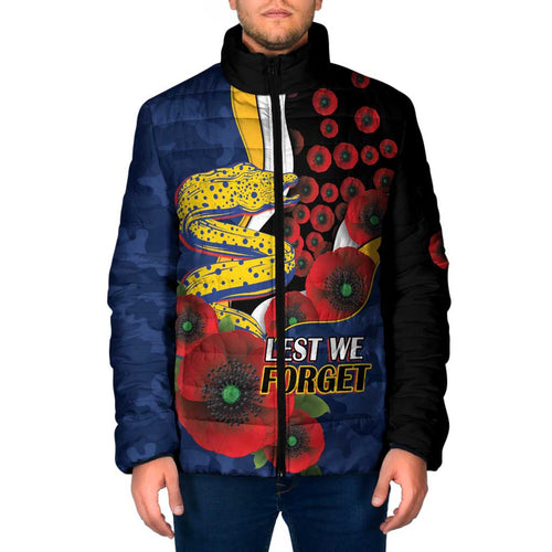 Parramatta Eels ANZAC Personalised Padded Jacket Lest We Forget Poppy Camo