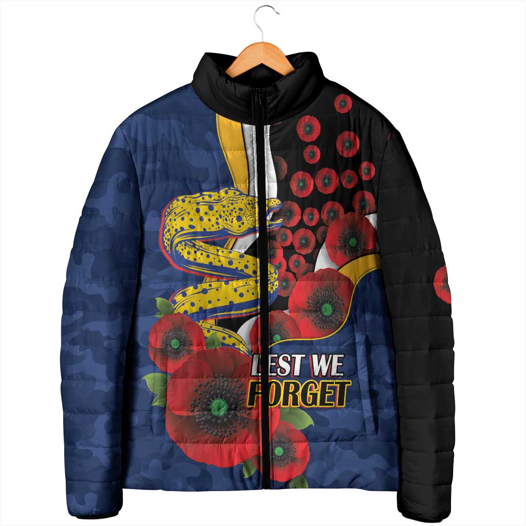 Parramatta Eels ANZAC Personalised Padded Jacket Lest We Forget Poppy Camo