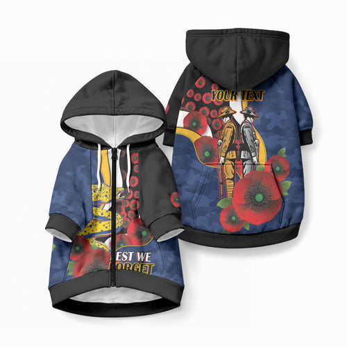 Parramatta Eels ANZAC Personalised Pet Hoodie Lest We Forget Poppy Camo