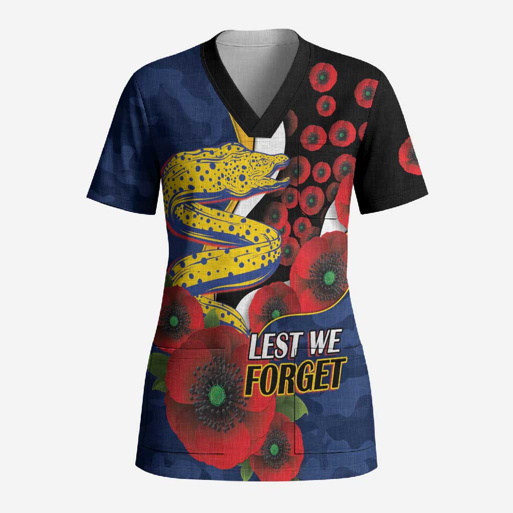 Parramatta Eels ANZAC Personalised Scrub Top Lest We Forget Poppy Camo