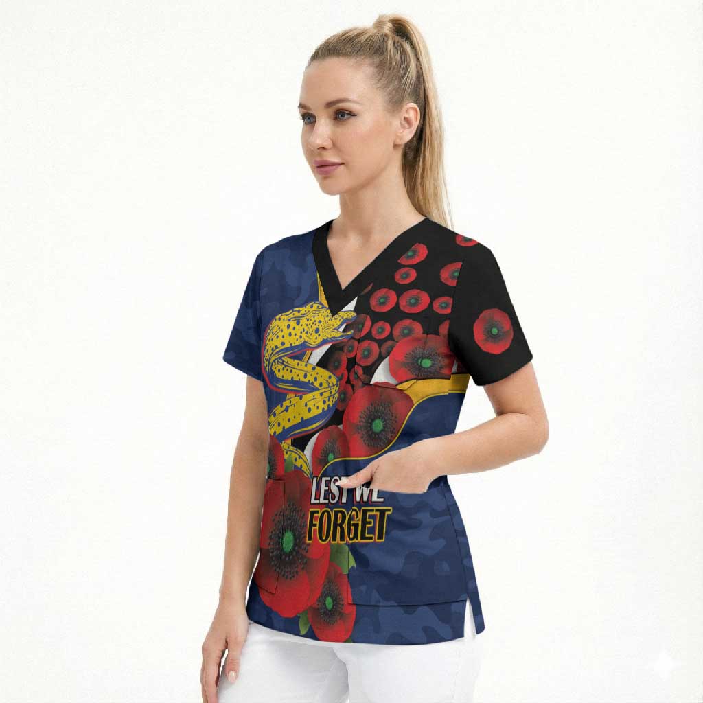 Parramatta Eels ANZAC Personalised Scrub Top Lest We Forget Poppy Camo