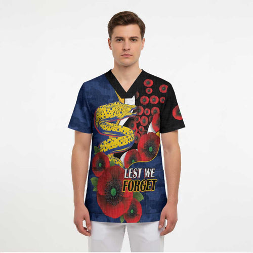 Parramatta Eels ANZAC Personalised Scrub Top Lest We Forget Poppy Camo