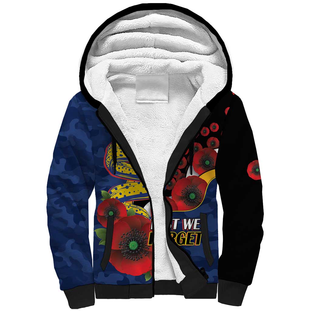 Parramatta Eels ANZAC Personalised Sherpa Hoodie Lest We Forget Poppy Camo