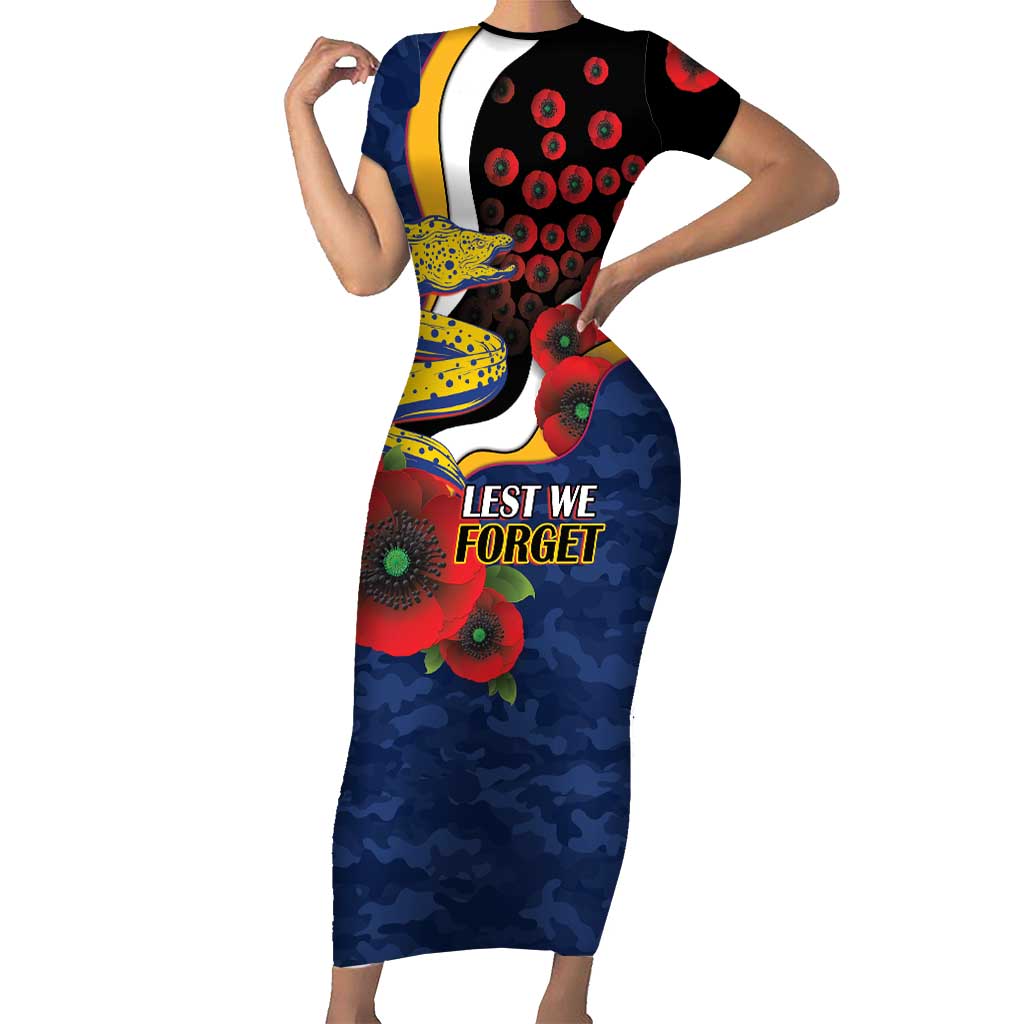 Parramatta Eels ANZAC Personalised Short Sleeve Bodycon Dress Lest We Forget Poppy Camo