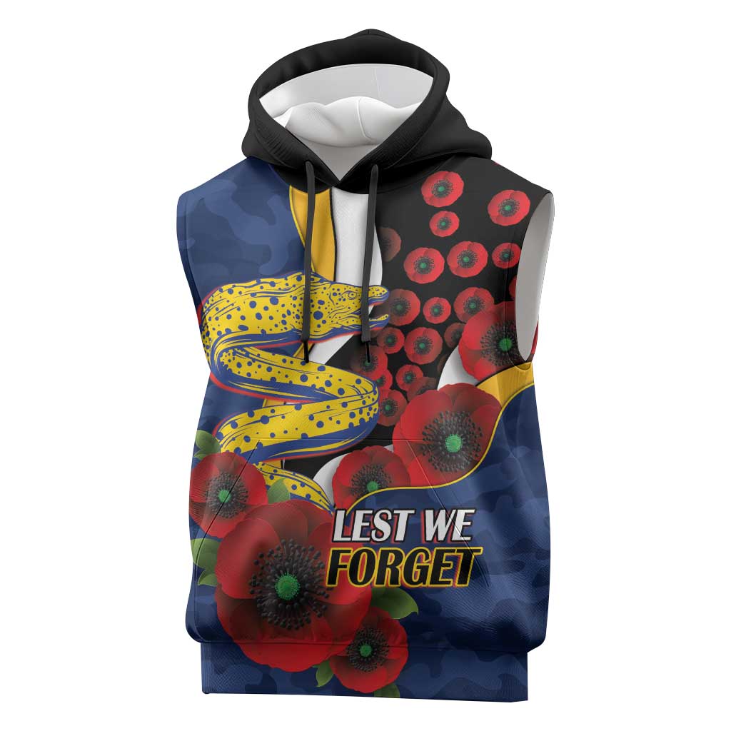 Parramatta Eels ANZAC Personalised Sleeveless Hoodie Lest We Forget Poppy Camo