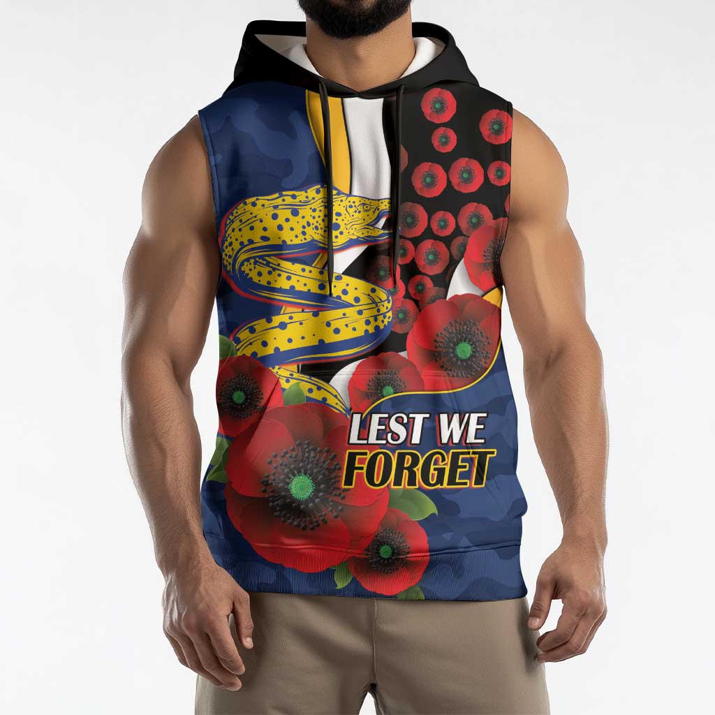 Parramatta Eels ANZAC Personalised Sleeveless Hoodie Lest We Forget Poppy Camo