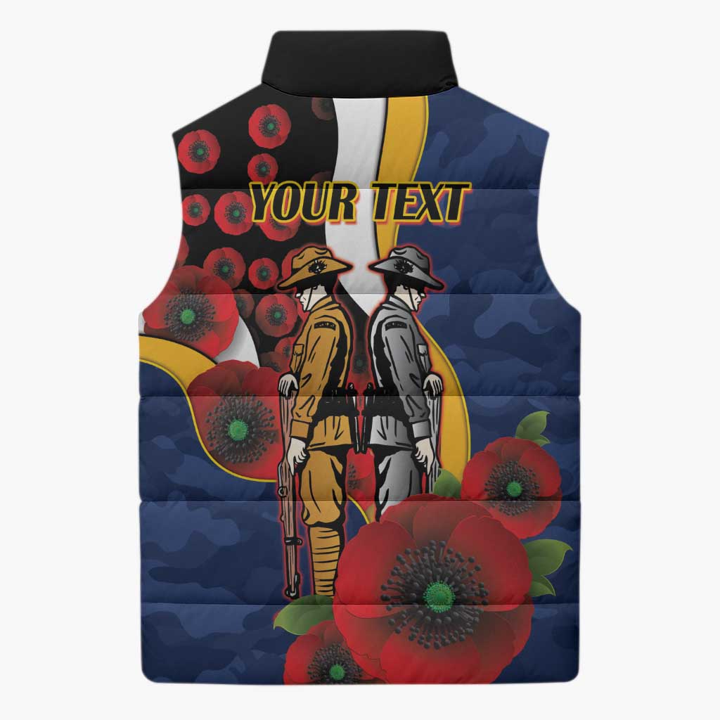 Parramatta Eels ANZAC Personalised Sleeveless Puffer Jacket Lest We Forget Poppy Camo