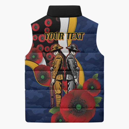 Parramatta Eels ANZAC Personalised Sleeveless Puffer Jacket Lest We Forget Poppy Camo