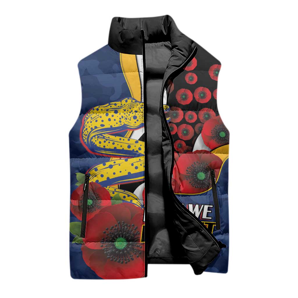 Parramatta Eels ANZAC Personalised Sleeveless Puffer Jacket Lest We Forget Poppy Camo