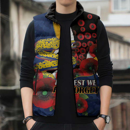 Parramatta Eels ANZAC Personalised Sleeveless Puffer Jacket Lest We Forget Poppy Camo