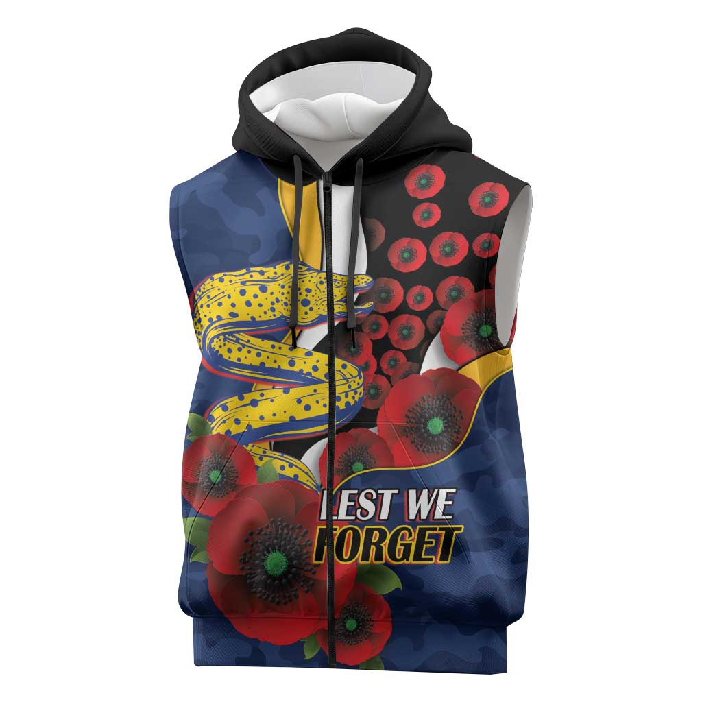 Parramatta Eels ANZAC Personalised Sleeveless Zip Hoodie Lest We Forget Poppy Camo