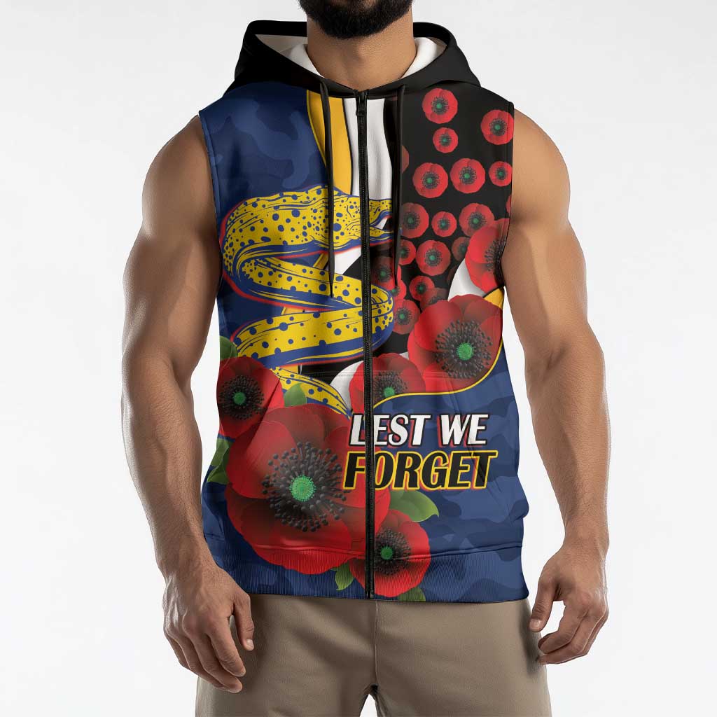 Parramatta Eels ANZAC Personalised Sleeveless Zip Hoodie Lest We Forget Poppy Camo