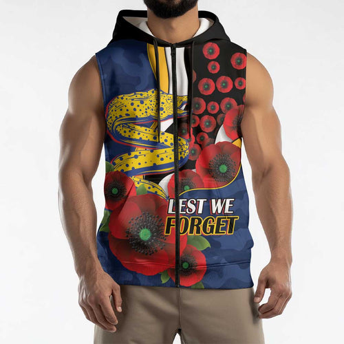Parramatta Eels ANZAC Personalised Sleeveless Zip Hoodie Lest We Forget Poppy Camo